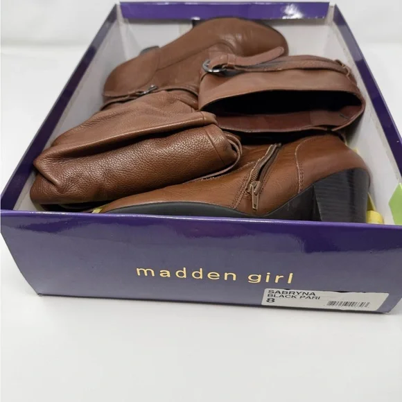 Madden Girl Brown Slouchy Heeled Boots Size 8 - Picture 13 of 13